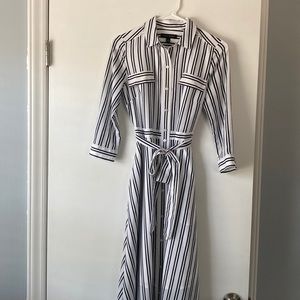 Classy navy and white long striped dress